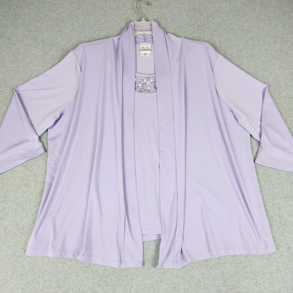 Bend Over Cardigan Twin Set Womens Size XL‎ Lavender Embellished Stretch Classic